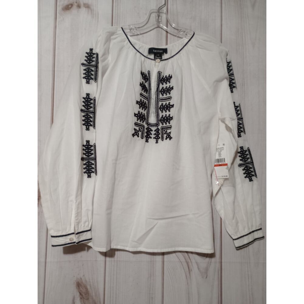 Karen Kane In Full Bloom Embroidered Peasant Top White Boho Blouse 1L70169
